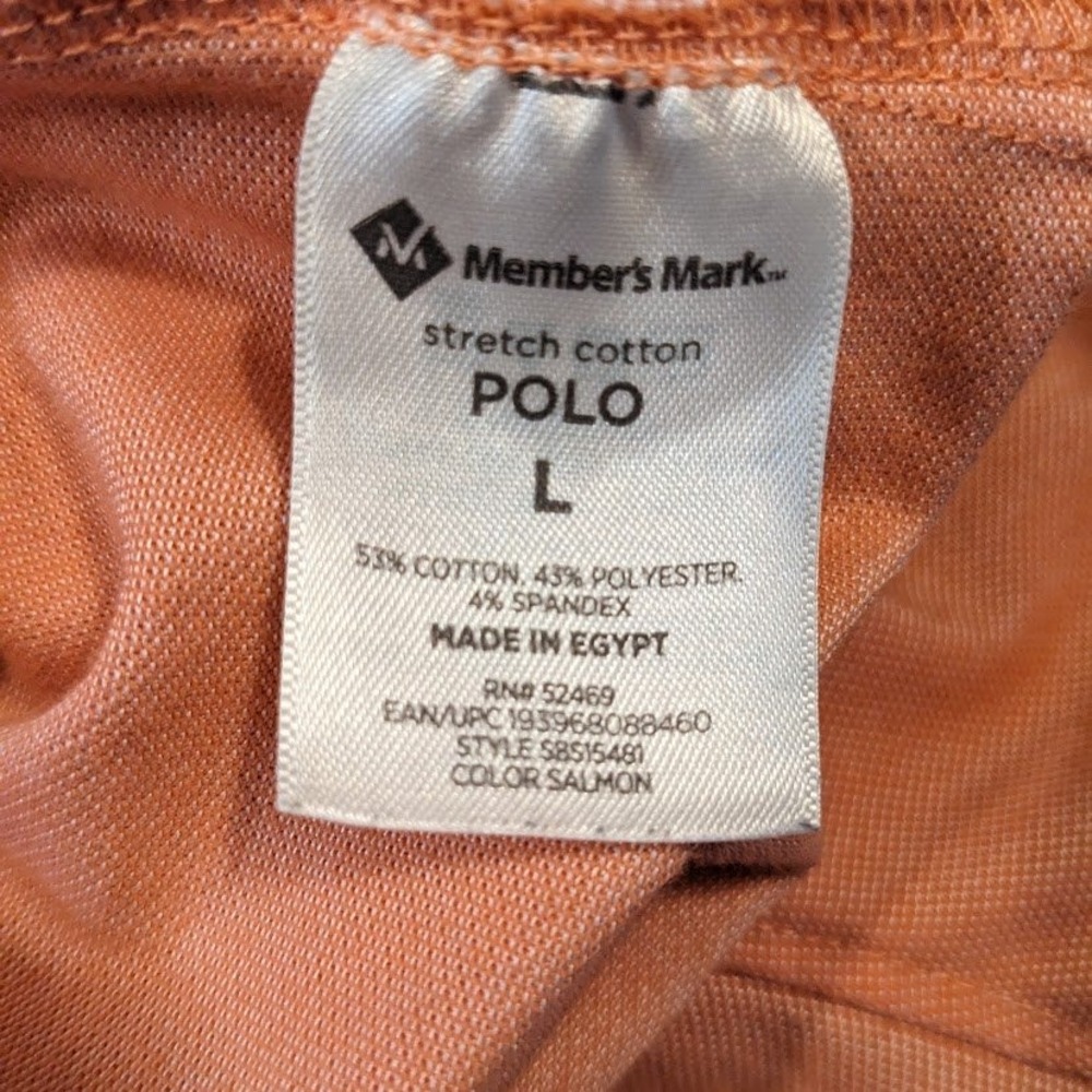 Member's Mark Mens Stretch Cotton Polo Shirt 2 Pack Black Coral Orange Large L - Picture 12 of 16